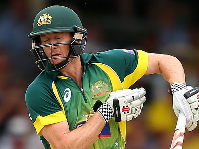 PERTH, AUSTRALIA - FEBRUARY 01: George Bailey of Australia is struck on the gloves by Stuart Broad of England during the final match of the Carlton Mid One Day International series between Australia and England at the WACA on February 1, 2015 in Perth, Australia. (Photo by Paul Kane/Getty Images)