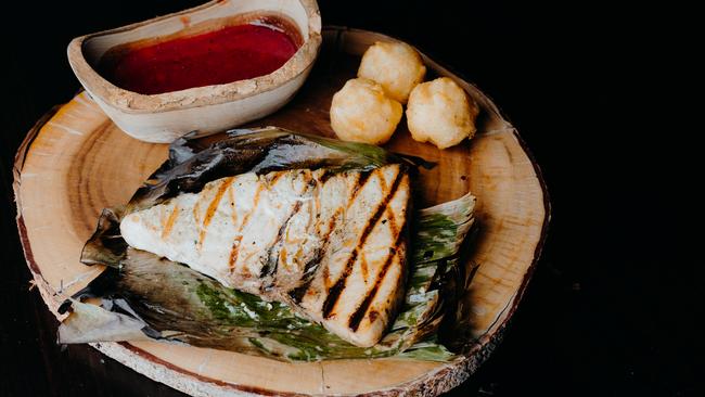 Swordfish wrapped in banana leaf at Ekeko. Picture: Supplied.