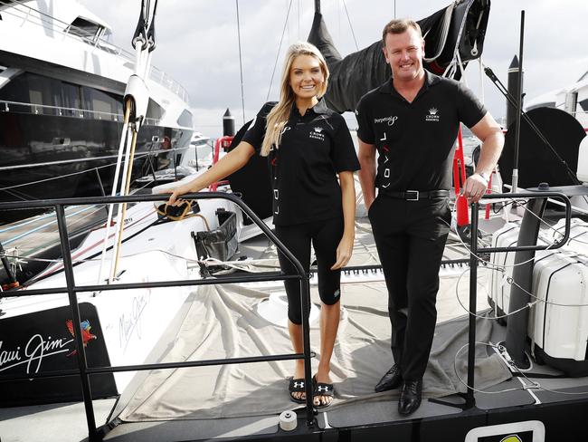 TV personality Erin Molan pictured aboard Perpetual Loyal with Anthony Bell.