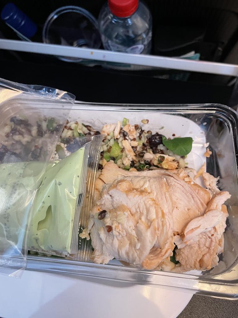 A customer on a flight to the US last month was left with only one meal choice. Picture: Supplied