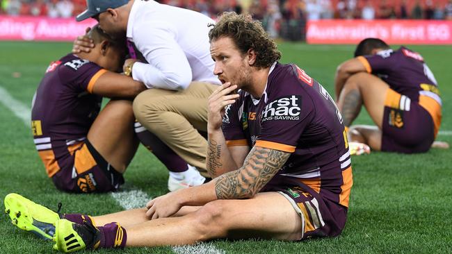 Brisbane’s defence let them down against the Dragons. (AAP Image/Dave Hunt)