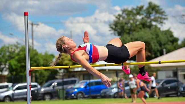 High jump action on Day One of the NSW Country Championships. Photo: James Constantine