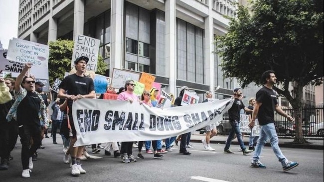 Protesters marched to protest small penis shaming. Pictures: Reddit