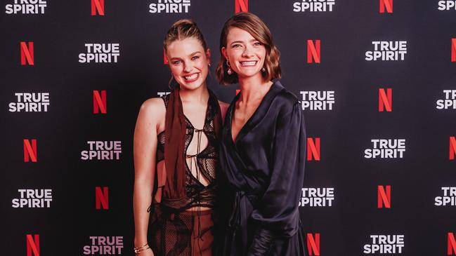 Teagan Croft and Jessica Watson at the True Spirit Netflix global premiere at Brisbane Powerhouse. Picture: Adam Shaw