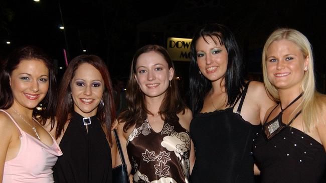 Rebecca Jones, Renata Forster, Andrea Fleming, Jarra Duffie and Hayley Blennerhassett on Flinders Street East Pic Bryan Lynch AD126006