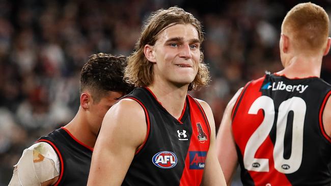 Harrison Jones was the width of the goalpost away from being Essendon’s hero. Picture: Dylan Burns/AFL Photos via Getty Images