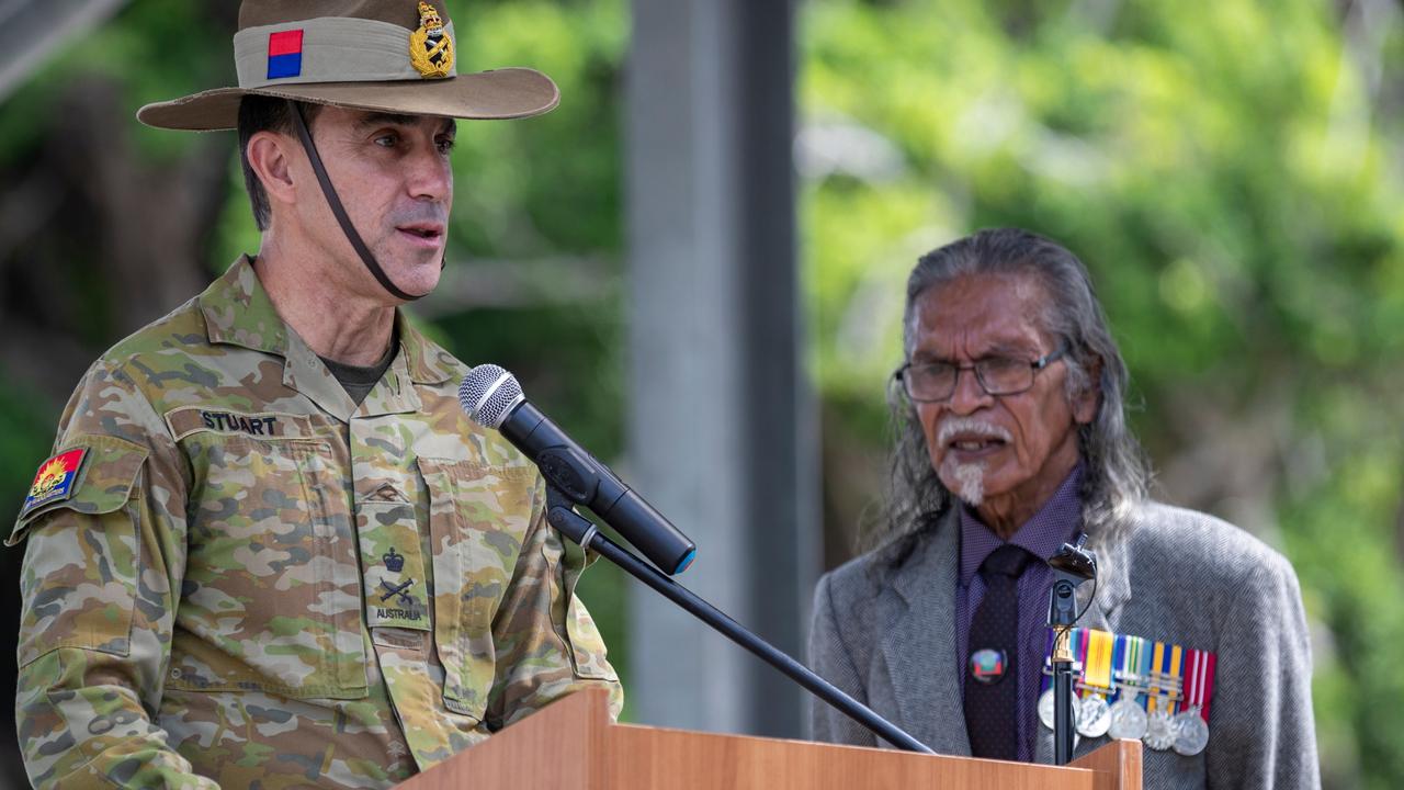 Chief of Army Lieutenant General Simon Stuart AO DSC delivers a speech during the Torres Strait Island Light Infantry Battalion 80th anniversary ceremony held at Thursday Island. Picture: Supplied