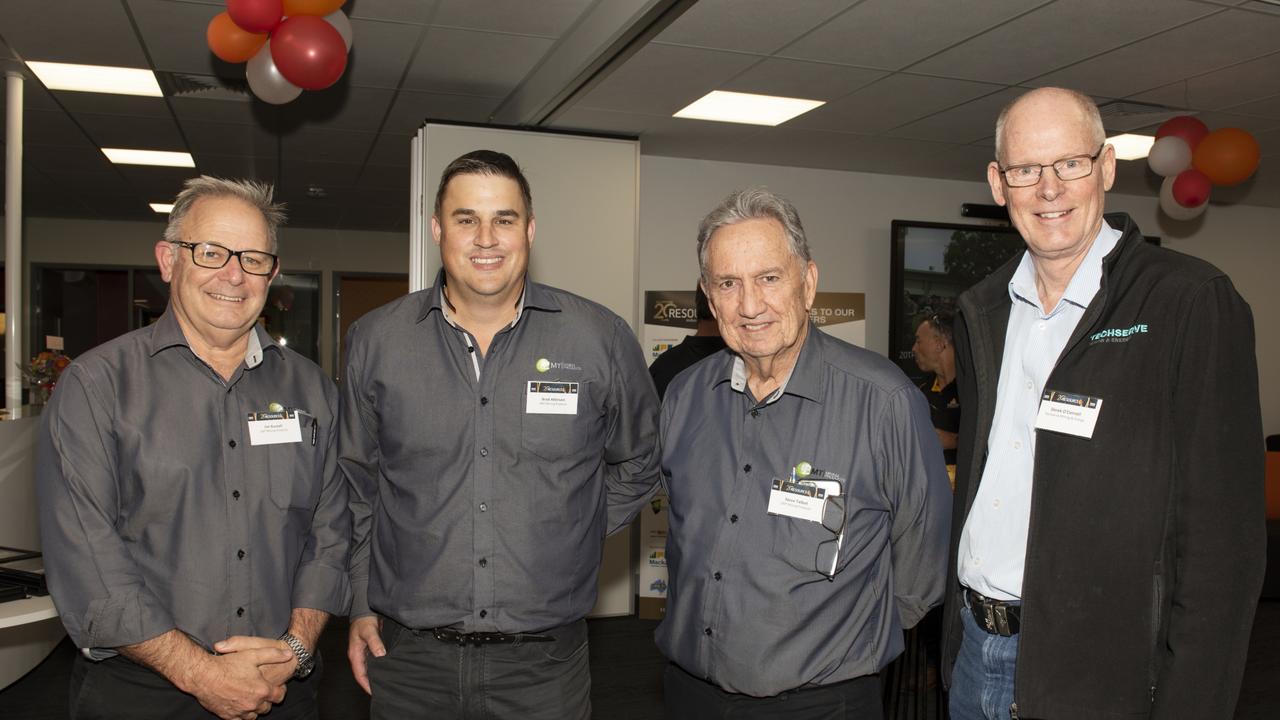 Jim Russell 2MT Mining Products, Brad Atkinson 2MT Mining Products, Steve Talbot 2MT Mining Products, and Derek O'Connell from Techserve at the Resource Industry Network's 20th Anniversary Celebration. Picture: Michaela Harlow