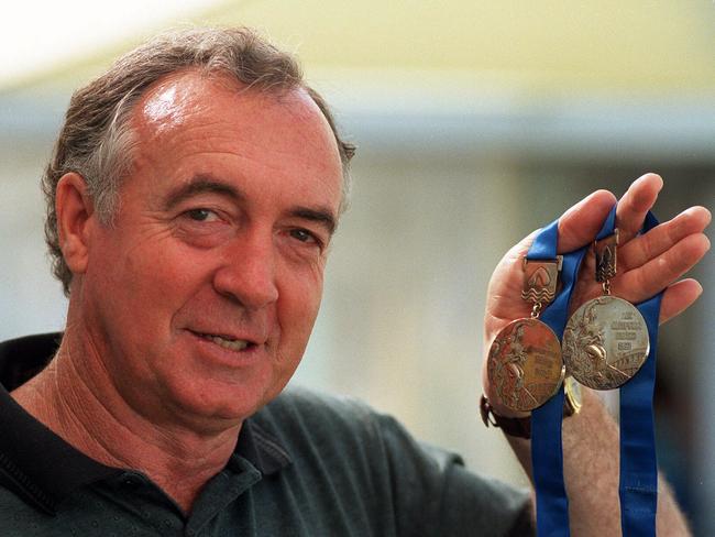 Michael Wenden with his two gold medals from 1968 Mexico Olympics.