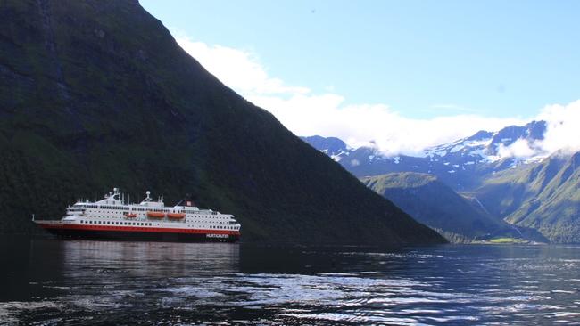 Hurtigruten’s MS Nordkapp moors near Urke, Norway. Picture: Anne Fussell