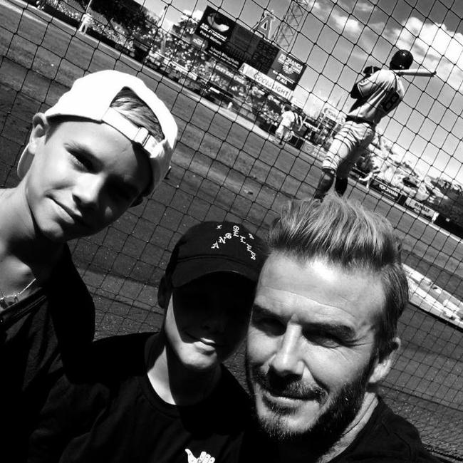 David Beckham with his sons Romeo and Cruz, 
