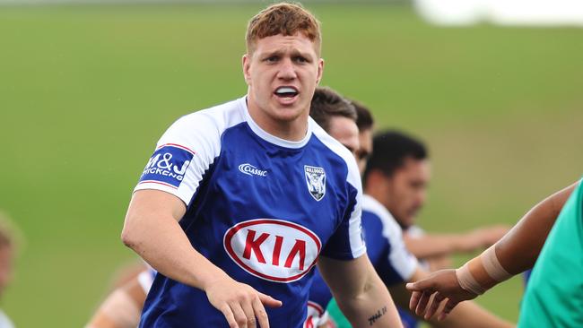 Dylan Napa during Canterbury Bulldogs training at Belmore Sports Ground, Sydney. Picture: Brett Costello