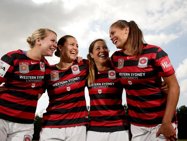 The four new Wanderers W League players pictured at Western Sydney University campus at Kingswood. Picture: Justin Sanson