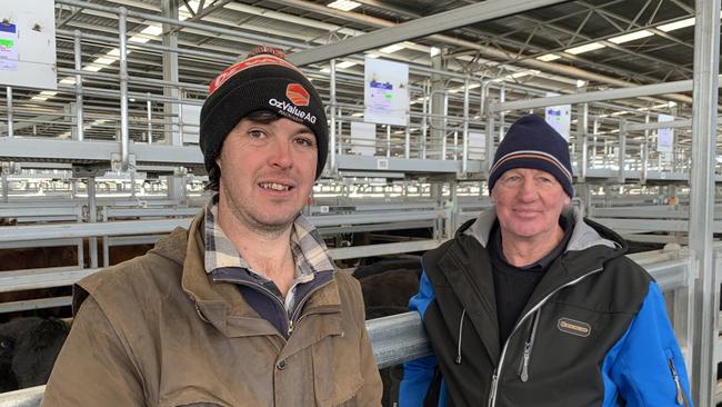 James Reddish and Graeme Ford from Braemanya Family Trust at Blowhard were some of the vendors at the Ballarat cattle sale.