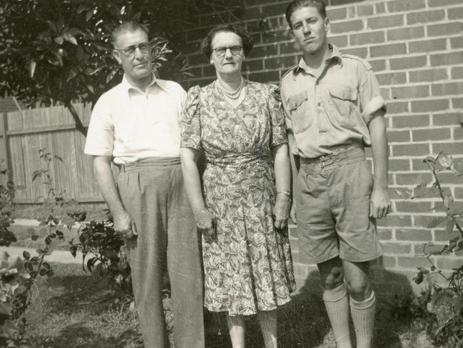 Warwick Meale with his parents Irene and Sydney. For story on new book The Boy in the Dress.