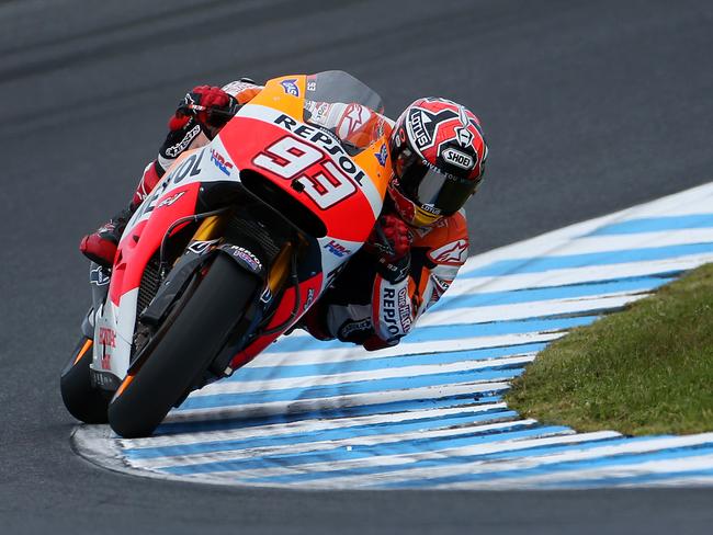 2014 Tissot Australian Motorcycle Grand Prix. Marc Marquez in action during free practice. Picture: Mark Stewart