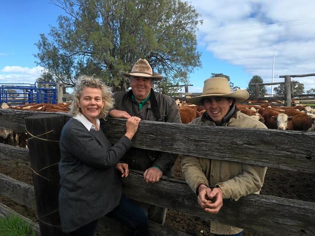 National Farmers’ Federation president Fiona Simson with her husband Ed and son Tom on the family’s mixed cropping and grazing property, The Plantation. Picture: Supplied