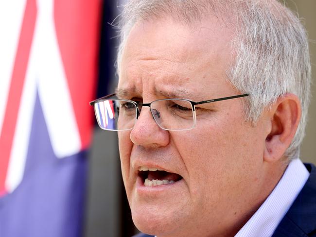 Australian Prime Minister Scott Morrison during a press conference with at Kirribilli House in Sydney during NSW COVID-19 lockdown. Picture: NCA NewsWire / Dylan Coker