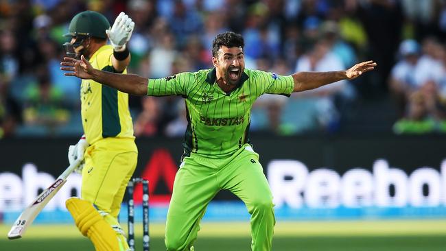 Pakistan's Sohail Khan traps Australia's Aaron Finch lbw. Picture: Phil Hillyard.