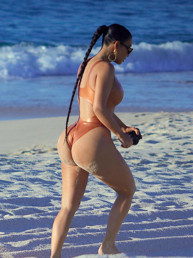 Kim Kardashian has been rumoured to have had the BBL plastic surgery procedure. Picture: Splash News/Media Mode
