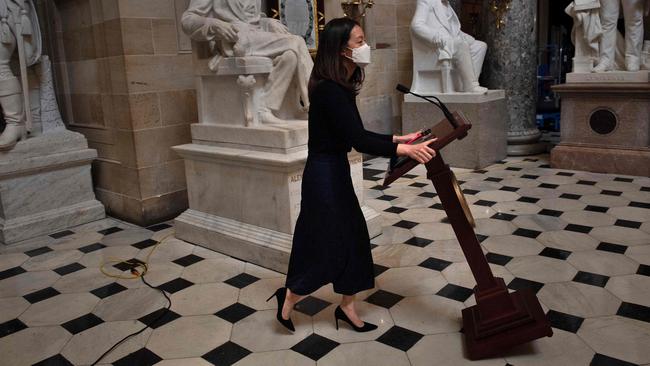 The law did, however, finally catch up with the stolen lectern. Picture: Brendan Smialowski / AFP