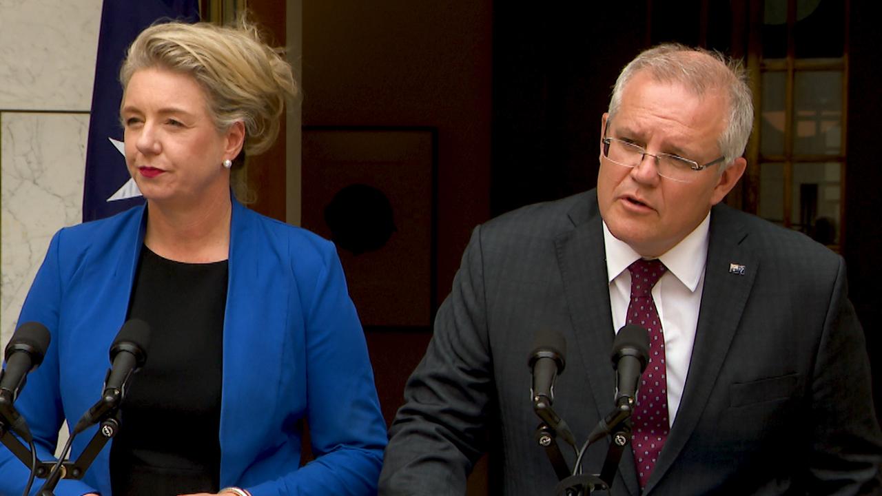 Minister for Agriculture Bridget McKenzie and Prime Minister Scott Morrison. Picture: Marc Tewksbury/AAP