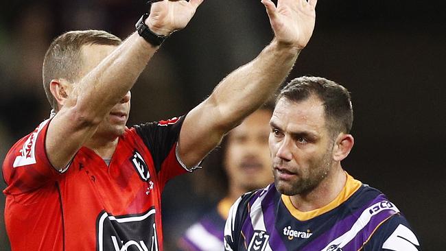 Cameron Smith didn’t like the sin bin decision. Photo: Daniel Pockett/Getty Images