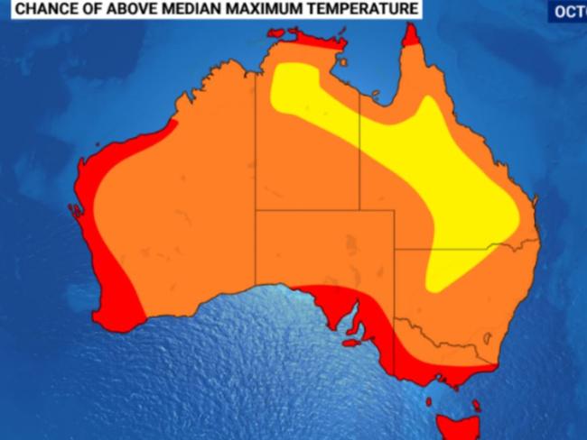 NETWORK SPECIAL.  MUST TALK WITH NETWORK PIC DESK BEFORE PUBLISHING.      Perth, Adelaide, Darwin, Melbourne and Hobart all face above average maximum temperatures according to the Sky News Weather Severe Weather Outlook for 2024/25. Picture: Supplied