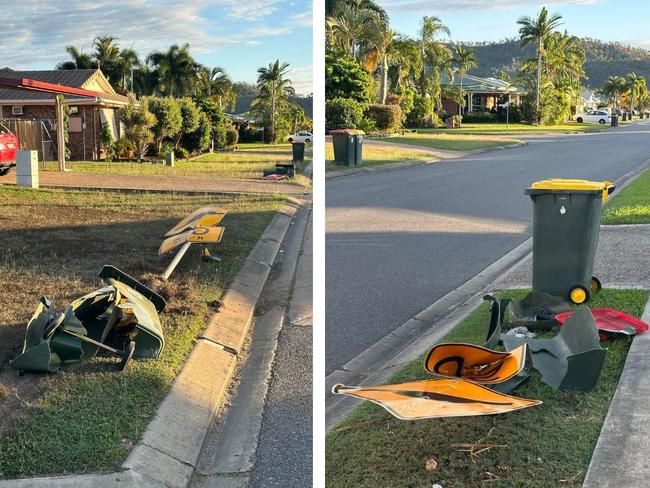 Several streets in Kirwan have had signage and bins destroyed by an allegedly stolen vehicle. Picture: Supplied.