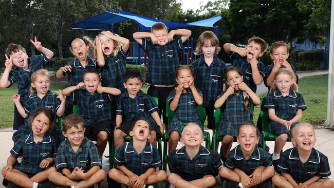 My First Year: Mudgeeraba Creek State School Prep A. Front row: Cleo, Miller, Ari, Sophie, Jolie, Eloise. Middle row: Ellody, Kyson, Max, Aaliya, Zariah, Maggie. Back row: Archer, Kya, Scarlett, Wilder, Riley, Levi, Hunter. Picture Glenn Hampson. ,