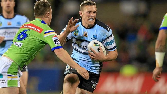 KICKING OFF: Charleville-raised NRL player Kurt Capewell in action for the Cronulla Sharks. Capewell and other rugby league representatives will tour dought-stricken western Queensland this week. Picture: Contributed