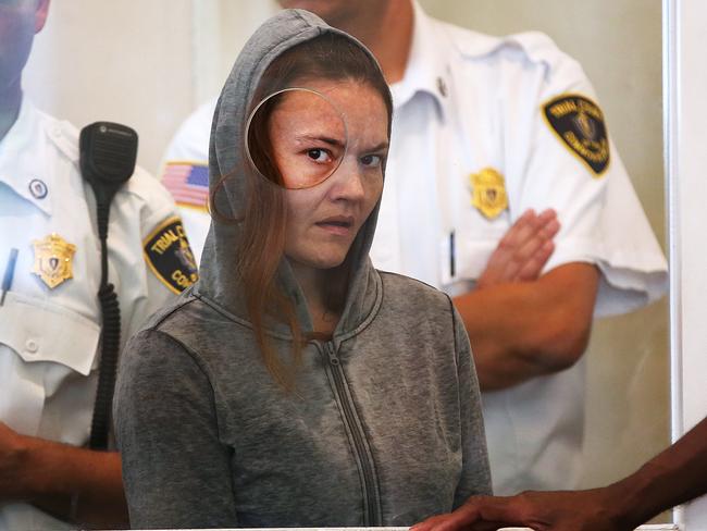 Rachelle Bond is arraigned on charges of acting after the fact in helping to dispose of the body of her daughter, the girl dubbed Baby Doe, in Dorchester District Court, on Monday, September 21, 2015, in Boston. Picture: Pat Greenhouse