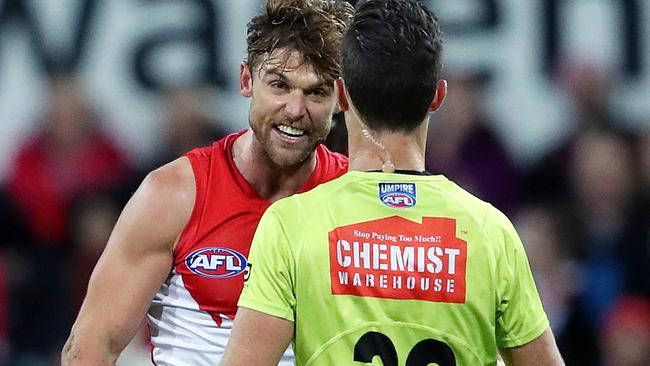 Last week Dane Rampe was fined $10,000 for abusing an umpire. Picture: Phil Hillyard