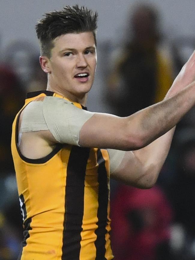 Mitch Lewis looms a long-term key forward option for Hawthorn. Picture: AAP Image/Lukas Coch.