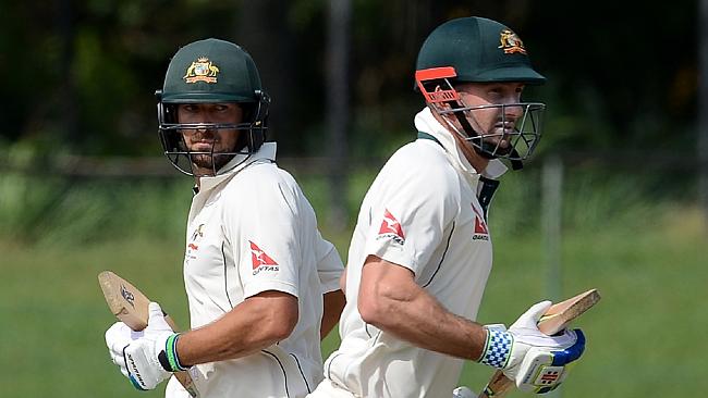 Australia batsmen Shaun Marsh (R) and Joe Burns (L).