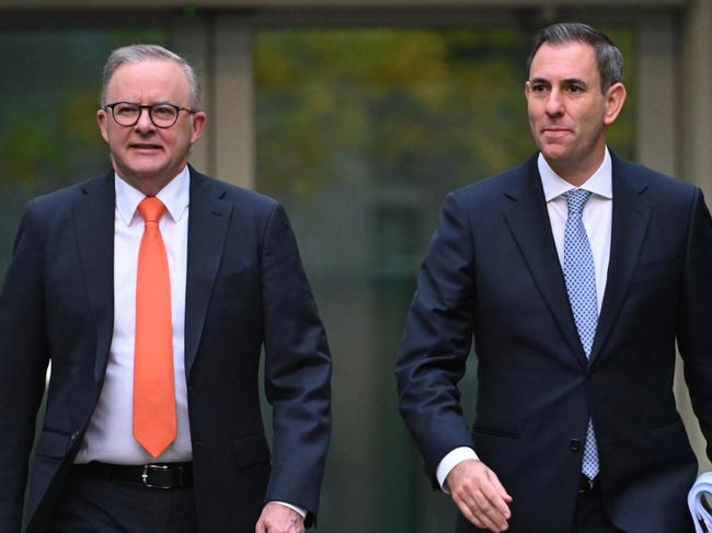 CANBERRA, AUSTRALIA - MAY 15: Prime Minister of Australia, Anthony Albanese and Treasurer of Australia, the Hon Dr Jim Chalmers MP (R) arrive for post budget media interviews at Parliament House on May 15, 2024 in Canberra, Australia. Australia's Labor government is grappling with a slowing economy, weaker commodity prices, soaring housing costs and a softening labor market. It unveiled its federal budget on May 14. The budget is seen as a key opportunity for the Labor government to deliver broad economic support that analysts say is fundamental to re-election chances next year. (Photo by Tracey Nearmy/Getty Images)