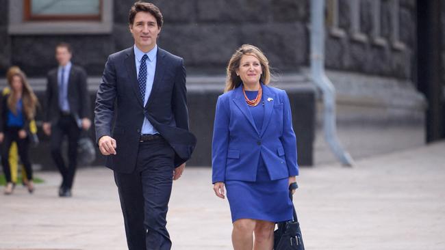 Justin Trudeau with then Minister of Finance Chrystia Freeland. Picture; Reuters.