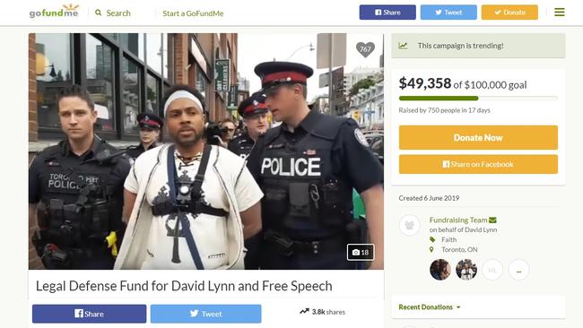 David Lynn’s GoFundMe page was still active on Monday night. Picture: GoFundMe