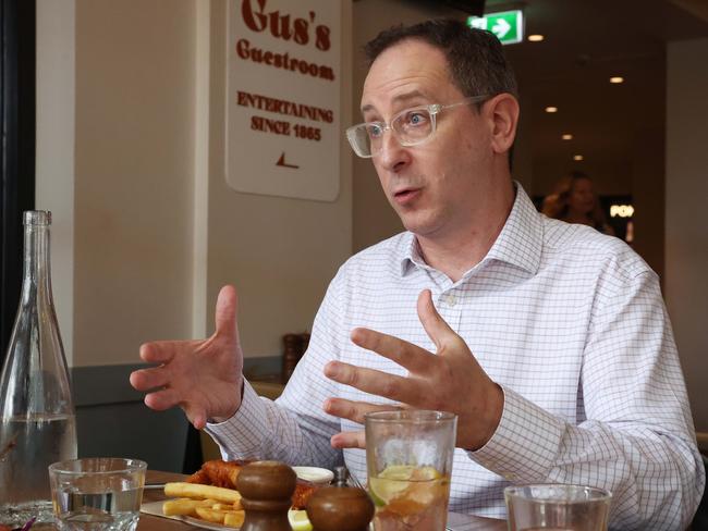 Queensland Jewish Board of Deputies president Jason Steinberg at the Hamilton Hotel with Michael Madigan. Picture: Liam Kidston