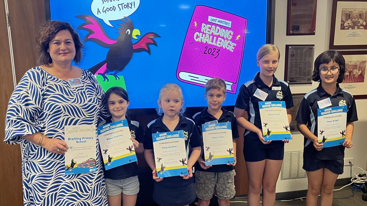 Students of Braitling Primary School celebrate completion of the 2023 Chief Minister's Reading Challenge. Picture: File