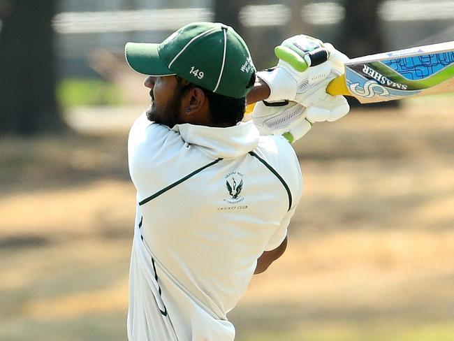 Isuru Okandage of Airport West batting during VTCA grand final: Druids v Airport West St Christophers on Saturday, March 16, 2019, in West Footscray, Victoria, Australia. Picture: Hamish Blair