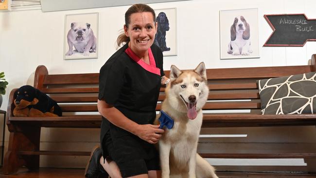 Metro Mutt Dog Salon owner Amanda Stanton with three-year-old Husky Juneau. Picture: Keryn Stevens