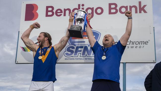 Southern league Division 1 Grand Final: Cheltenham v Cranbourne. Cranbourne players celebrate their win. Picture: Valeriu Campan