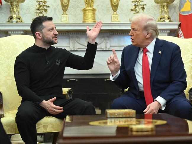 Ukrainian President Volodymyr Zelensky and US President Donald Trump during their heated White House clash. Picture: AFP