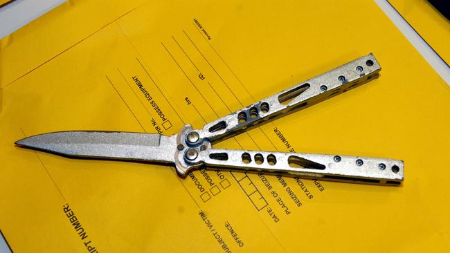 A butterfly knife is a prohibited weapon in Victoria. File photo