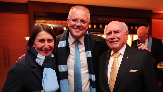 NSW Premier Gladys Berejiklian, Prime Minister Scott Morrison and former PM John Howard.