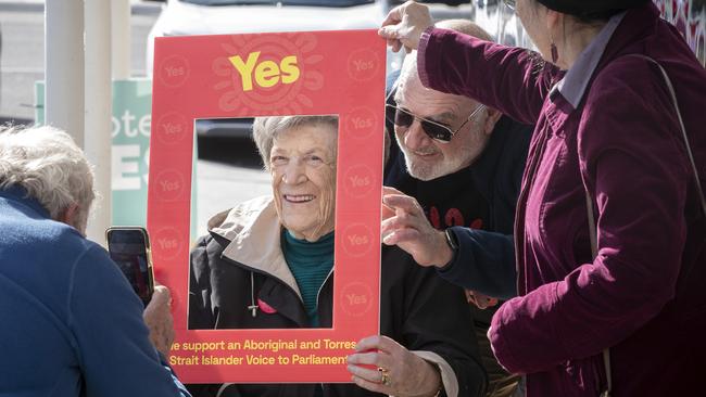 Pat Harvey and her son Scott Harvey at the Yes referendum campaign launch for Franklin at Kangaroo Bay. Picture: Chris Kidd