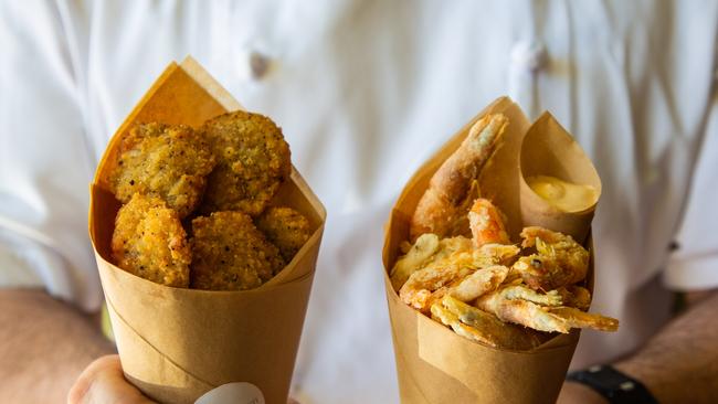 NZ popcorn clams and crispy fried school prawns.