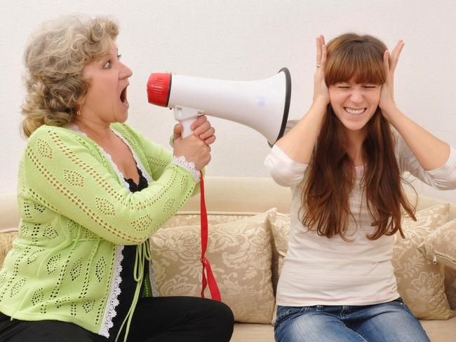 mother shouting at her doughter with a megaphone, family fights generic