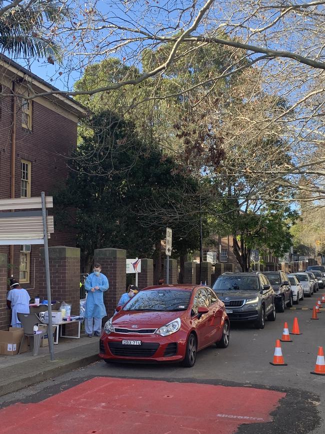 A line of cars at a Balmain testing site. Picture: Adeshola Ore